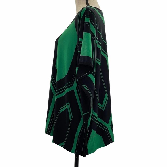 COCOMO Boxy Keyhole Poncho Black Green Blouse S - Picture 3 of 9